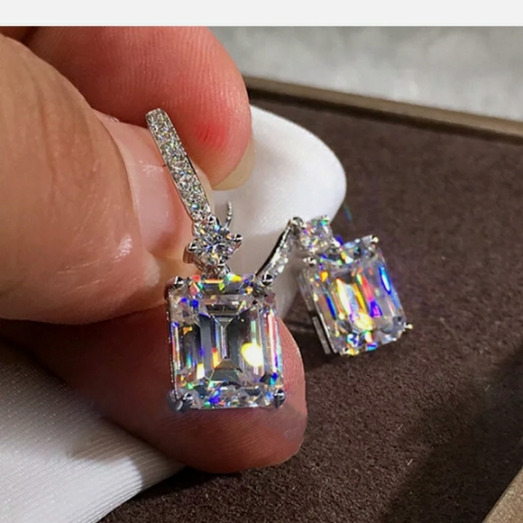 Drop Dangle Earrings White Sapphire 925 Silver - Elegant - Picture 2 of 11